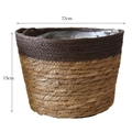 Handwoven 22cm seagrass belly basket with two-tone brown design and plastic liner - Medium 22cm / Dark Coffee Patchwork