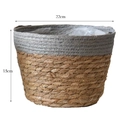 Two-tone woven seagrass planter in grey and natural beige with waterproof liner, 22x15cm - Medium 22cm / Gray Patchwork
