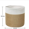 Handgeweven opbergmand van 30,5cm katoenen touw in wit en natuurlijk hout kleurontwerp - Wit + Geel / 30cm Diameter