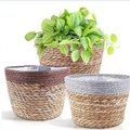 Set van 3 handgemaakte zeegras plantenmanden met waterdichte binnenvoering - Multicolor Patchwork Set