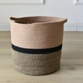Handgeweven katoenen mand van 25x25cm met zwarte strepen en handige handgrepen - Jute Patchwork Zwart (25x25cm)