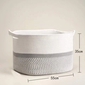 Extra grote geweven katoenen touw wasmand in wit en grijs tweekleurig ontwerp - 55*35cm / Wit & Grijs