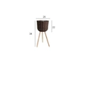 Standing woven wicker planter with three wooden legs, size 26cm diameter and 34cm height - Raffia Dark Coffee Small