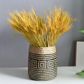 Handwoven straw storage basket with geometric pattern and dried wheat bouquet - Small Patterned Basket And Dried Barley