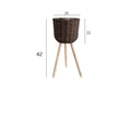 Minimalist woven rattan plant stand with tripod wooden legs and deep brown flower basket - Raffia Dark Coffee Medium