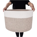 Extra grote geweven katoenen touw opbergmand in ivoorwit en bruin visgraatpatroon - 55*35cm / Wit & Bruin