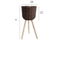 Minimalist rattan tripod planter stand with dark brown basket and wooden legs 54cm - Raffia Dark Coffee Large