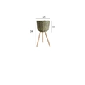 Handwoven rattan planter with three wooden legs in natural style, size 26x34x22cm - Raffia Green Small
