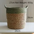 Dettaglio del cesto in alghe marine bicolore con manici e dimensioni di 27 cm diametro - Verde Medio (27x26cm)