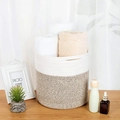 Two-tone cotton rope storage basket with white and tan weave for towel organization - White and Brown