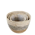 Lot de trois jardinières gigognes en jonc de mer avec doublure étanche et bicolores - Taille XS 15cm / Gris Color-block