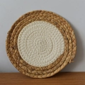 Handgeweven placemat van stro en katoen met hittebestendig tweekleurig spiraalontwerp - 20cm / Wit + Natuurlijk
