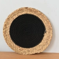 Japanse geweven katoenen touw onderzetter met rond zwart en natuurlijk stro spiraalpatroon - 20cm / Zwart + Natuurlijk
