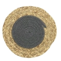 Duurzame ronde placemat met natuurlijke strooien buitenring en grijs katoen - 20cm / Donkergrijs + Natuurlijk