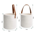 Hanging woven cotton rope planter baskets in two sizes with brown leather handles - Small / Off White