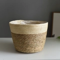 Coprivaso artigianale in erba marina intrecciata bicolore con fodera interna impermeabile - Taglia L (22cmx15cmx14cm) / Beige