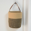 Hanging woven plant basket with brown leather strap and dual-tone pattern finish - Large / Yellow & Black