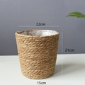 Detail van zeegras mand met waterdichte voering en afmetingen voor plantenbak - Boven 22 * Hoog 21 * Onder 15cm