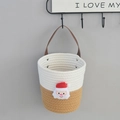 Handmade Christmas Santa cotton rope hanging basket with brown leather handle - Small / Santa Claus Style / Color Block