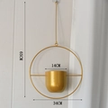 Fioriera sospesa nordica in oro con telaio tondo da 34 cm e vaso cilindrico da 14 cm - Tondo Oro