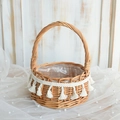 Handwoven rattan flower basket with elegant white fringe tassels on white lace background - Princess Basket Medium 15cm / Tassel Decor Style (Princess Basket Medium 15cm)
