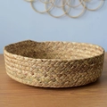Handwoven natural seagrass storage basket tray in light brown for desktop organization - Natural Large Round Tray