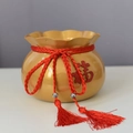 Detailed close-up of golden metal floral bucket with red tassel and Fu character design - S / Gold Lucky Bucket / Gold