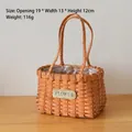 European woven flower basket with handles and plastic liner for floral arrangements - 19cm x 13cm x 12cm (Weight 116g) / Oval Trapezoid Double Handle (Wood Chip Style)