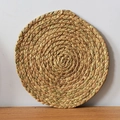 Japanese style round hand-woven natural straw placemat with a spiral heat-resistant design - 12cm