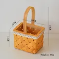 Handwoven bamboo basket with white lace trim and wooden handle for floral storage - 14cm x 11cm x 11cm (Total H 14cm, Weight 66g) / Yellow Lace Basket (11cm)