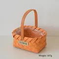 Rectangle woven wood basket with handle and waterproof liner for flower arrangement - 21cm x 16cm x 25cm (Basket H 10cm, Weight 107g) / Letter Label Basket (10cm)