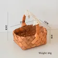 European style hand-woven wood chip flower basket with white lace handle 21x15x20cm - 21cm x 15cm x 20cm (Basket H 8cm, Weight 84g) / Knitted Handle Basket (Short Version)