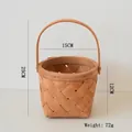European style hand-woven wood chip flower basket with handle and 15cm diameter size - 15cm x 12cm x 25cm (Basket H 12cm, Weight 72g) / Round Top Square Bottom (12cm)