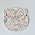 Dessous de plat tissé en coton arc-en-ciel avec poignées pour plats chauds et tasses - Petit / Forme de Chat Multicolore