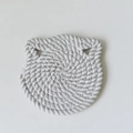 Gray and white cotton rope coaster with a minimalist hand-woven cat shape design - Grey Cat Shape