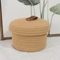 Cesto portaoggetti rotondo intrecciato a mano in cotone con coperchio e manico in pelle - D16*H12.5cm / Coperchio Cilindrico Piccolo (32652)