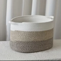 Three-tone gradient cotton rope storage basket with dual handles in oval shape - White Light Brown Dark Brown
