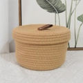 Cesto portaoggetti in corda di cotone intrecciata con coperchio e manico in pelle - D20.5*H13.5cm / Coperchio Cilindrico Grande (32652)