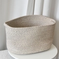 Rectangle grey cotton rope woven storage basket with integrated handles for home organizing - Tan