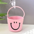 Cesto portaoggetti in corda di cotone rosa con motivo smiley e manici resistenti - 21*16 / Rosa