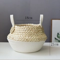 Cesto intrecciato a mano da 18cm in erba marina e cotone bianco con manici in pelle chic - Scorza di Mais + Bianco (Piccolo)