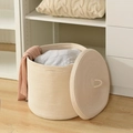 Foldable off-white cotton rope laundry basket with lid for bedroom storage - Off-white Style with Lid (40.5*35.5cm)