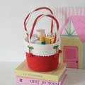 Cesto portaoggetti in corda di cotone intrecciato rosso e bianco con ciondoli ciliegia - Stile Ciliegia Rossa (6106466122426) / Borsa Ciliegia Rossa D19x16