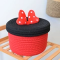 Cesto portaoggetti in corda di cotone con coperchio e fiocco a pois decorativo - 20x12 / Rosso