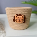 Handwoven beige cotton rope storage basket featuring a cute 3D plush lion face - Light Beige Lion Style