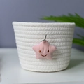 White handwoven cotton rope storage basket with a pink smiling star plush charm - White Smiling Star Style