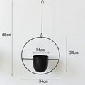 Modern black hanging iron planter with 34cm circular frame and 65cm hook length - Large / Round Basket