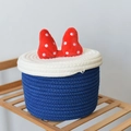 Cesto portaoggetti in corda blu con coperchio e fiocco rosso a pois bianchi - 20x12 / Blu