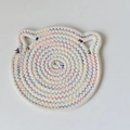 Posavasos de cuerda de algodón con forma de gato con costuras coloridas y textura trenzada - 15cm Gato Blanco Multicolor