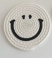 Posavasos minimalista de algodón tejido color crema con diseño de cara sonriente - 15cm Blanco Sonriente